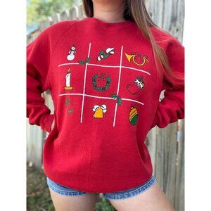 Vintage 90's Christmas Tic-tac-toe Holiday Graphic Crew Neck Sweatshirt Large